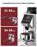 Tuni G1 Conical Burr Coffee Grinder, 48 Grind Settings Anti-static Burr Mill, Precision Electronic Timer and LED Touchscreen, Silver