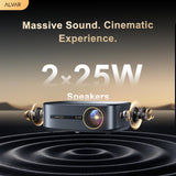 Alvar Smart Projector 2026 Upgraded, 2000 ANSI, 4K Supported, Built in NetfIix App, DoIby Audio & 50W Speakers, Auto Focus, WiFi 6, Bluetooth 5.3, Home Theater & Outdoor Movie Projector, Black