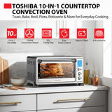 TOSHIBA 10-in-1 Convection Toaster Oven, 6-Slice Countertop Oven, 1500W with Toast, Bake, Broil, Rotisserie & Pizza Functions, LCD Knob Controls, 6 Accessories, Stainless Steel