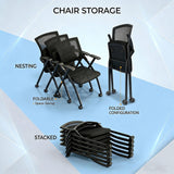 2 Pack Folding Office Chair with Wheels, Stackable Conference Room Chairs with Armrests