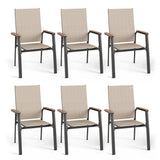 MFSTUDIO Stackable Patio Dining Chairs Set of 6, Aluminum Frame, Beige