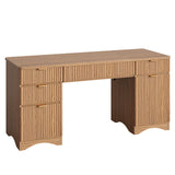 Bestier 63 Inch Fluted Executive Desk with Drawers, Wood Computer Desk with Ample File Drawer