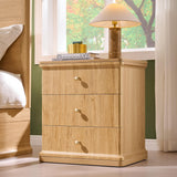 ALLTUFO 23.6'' Tall Modern Nightstand Set of 2, Wood Bedside Table with Charging Station, Mid Century End Table with 3 Storage Drawers, for Bedroom, Living Room, Curved Waterfall Edge, Natural Oak