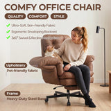 Criss Cross Office Chair with Foot Rest, Big and Tall Desk Chair with Flip Armrests for Pets & Cross Legged Sitting, Comfy Executive Ergonomic Office Reclining Computer Gaming Vanity Chair, Brown