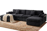 Vellorise 136" Cloud Modular Sectional Sofa with Detachable Comfort Seat Cushion, U-Shaped Convertible Boneless Couches for Living Room, Rearrange Freely, No Assembly, Misty Black, 6-Seater Ensemble