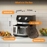 9.5Qt Large Air Fryer Oven, Airfryer Toaster Oven Combo, Non Toxic Stainless Steel Air Fryer with Window, XL Capacity Basket Style Airfryer for Family, Easy Dual Knob Control, Black