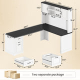 L Shaped Desk with Hutch and 3 Drawers, 68.9" Executive Office Desk with File Drawer and Power Outlet