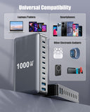 1000W USB C Charger Block,10-Port USB C GaN Multiple Port Charging Station