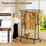 YGleeao Heavy Duty Clothes Rack: 800LBS Rolling Clothing Garment Rack for Hanging Coat Double Rods Portable Cloth Racks with Wheels Shelf Sturdy Metal Adjustable Wardrobe Bedroom Laundry Living Room