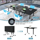 4 Pack Folding Conference Room Tables with Wheels, Modular 70.8IN Black Desks for School Classroom Office Meeting Training Seminar