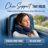 BCOZZY Flat Back Travel Neck Pillow – Patented Neck Pain Relief & Support for Head, Neck, and Chin. Ideal for Airplanes, Long Flights, Car Rides. Adjustable, Washable, with Carry Bag. Large, Navy