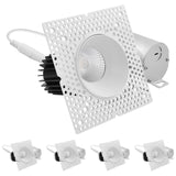 LUXRITE 3 Inch Trimless LED Recessed Spotlight, 15W, 1100LM, 5CCT Selectable 2700K-5000K, 60° Beam Angle, Dimmable, Push-n-Lock Spotlight, CRI90, Damp & IC Rated, Plaster Downlight, ETL White (4 Pack)