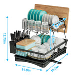 7 code Large Dish Drying Rack for Kitchen Counter, Detachable Large Capacity Dish Drainer Organizer, 2-Tier Dish Racks with Utensil Holder, Black