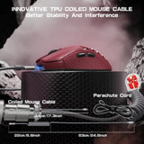 ATTACK SHARK R5 Ultra Wireless Gaming Mouse,Carbon Fiber Shell 39g Superlight,PAW3950MAX Nordic 52840 MCU 8K Polling 42K DPI Optical Sensor,BT/2.4G/USB-C Wired Mice with Coiled Cable-Red&Griptape