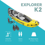 Intex 68307EP Explorer K2 Inflatable Kayak Set: Includes Deluxe 86in Kayak Paddles and High-Output Pump – Adjustable Seats with Backrest – Removable Skeg – 2-Person – 400lb Weight Capacity Intex