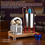 MechPuConToy Steam Engine Model, K007 Full Metal Vertical Dual-Cylinder Oneway Piston Steam Engine Model Kit with Boiler, Physical Science Engine Model Kit for Adults and Teens