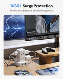 Tower Power Strip with Surge Protection 15 FT, NTONPOWER 1080J Surge Protector with 8 AC Outlets with 4 USB Ports NTONPOWER