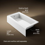 Kohler K-26108-LA-0 Entity 60" x 32" Alcove Bath, Left Drain, White