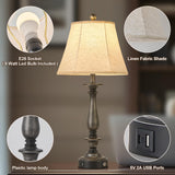 AIDENOEY 28.5" Traditional Table Lamp Set of 2, Rustic Farmhouse Table Lamps for Living Room Bedroom, Bedside Desk Lamps Vintage Nightstand Lamps with Silk Fabric Shades, Antique Silver Table Lamp