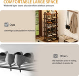 MKSDJIW 7-Tier Shoe Rack, 14 Pairs of Shoes, Made of Solid Wood, Tall Shoe Shelf with Removable Shelves, Suitable for Corners, Entryways, Wardrobes, and Doorways, (Walnut)