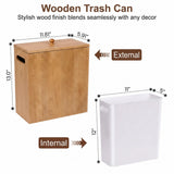 iEGrow 3 Gallon Wooden Trash Can with Lid, Small Waste Basket with Liner
