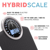 Adamson Hybrid 2-in-1 Analog & Digital Weighing Scale for Body Weight up to 400lbs - Thick Tempered Glass - Extra Large Display - Easy to Read Digital Bathroom Scale - New Version - Black Matrix
