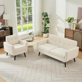 Tbfit Mid Century Modern Sofa Couch, Beige, Loveseat & Accent Chair