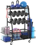 Staransun Staransun Weight Rack for Dumbbells - Dumbbell Rack for Home Gym - Home Gym Storage Rack with 4 Flexible Wheels - Weight Rack for Home Gym with Side Storage and Hooks Staransun