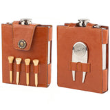 RE GOODS Golf Flask Gift Set - 7oz Flask With Leather Case - Includes Divot Tool, Tees and Ball Marker