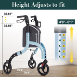 HolyHeal 3 Wheel Walkers for Seniors, Lightweight Rollator Walkers Foldable for Elderly with Cane Hold and Cup Hold, Height Adjustable Aluminum Three Wheel Rolling Walker Mobility Aid, Blue