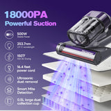 Mxnsewr Mattress Vacuum Cleaner, Ultrasonic Bed Vacuum Cleaner with 18Kpa Strong Suction, 150°F Heat & 253.7nm UV-C Light, Intelligent Dual Cup, One-Click Dust Removal for Bed, Sofa, Pet Hair, Grey