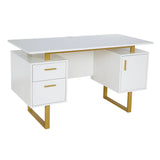 Storage Drawers and Cabinet 51.25” W-Modern Office Large Floating Desktop Surface Desk, 23.6" D x 51.2" W x 29.8" H, White/Gold Techni Mobili