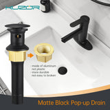 KUZOR Matte Black Pop Up Bathroom Sink Drain with Overflow, 2 Pack