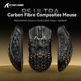 ATTACK SHARK R5 Ultra Carbon Fiber Wireless Gaming Mouse,39g Superlight Hollowed-Out,PAW3950MAX Optical Sensor Nordic 52840 MCU 8K Polling 42K DPI,Tri-Mode Programmable Mice with Coiled Cable-Black