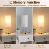 Touch Bedside Table Lamp with Memory - Stepless Dimmable Lamp for Bedroom, Small Nightstand Lamp with Dual USB Charging Ports and AC Outlet, Wood Night Light, Deak Lamp for Nursery, Living Room, Dorm