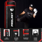 PROLAST 4 Ft 135 Lb XL Heavy Punching Boxing Bag for Adults, MMA, Martial Arts, Muay Thai, Kicking, Strength Training Equipment, Unfilled, New Edition Logo, Black and Red