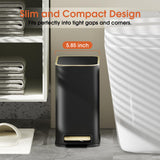 Small Bathroom Trash Can with Lid Soft Close, 5L / 1.3 Gallon Slim Garbage Can with Removable Inner Bucket