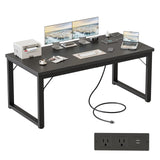 54 Inch Computer Desk with Power Outlets, 1.2" Thick Heavy Duty Industrial Office Desk