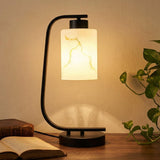 Mieloxiy Modern Industrial Table Lamp, Marble Pattern Glass Shade Desk Lamp with C-Shaped Black Metal Base, Bedside Nightstand Lamp for Bedroom, Living Room, Office, E26 Base