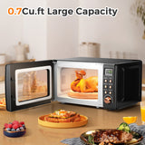 LDAILY 0.7Cu.ft Retro Small Microwave Oven, 700W Compact Countertop Microwave with 5 Power Levels, Auto Cooking Menus, Glass Turntable, Child Lock & Glass Turntable for Apartment, Dorm (Golden)