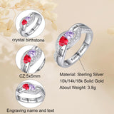 Oseew 10k Gold Personalized 2 Birthstones Rings for Women Personalized 2 Birthstones Rings 14k Rose gold Mother's Ring With 2 Names Mother Daughter Ring