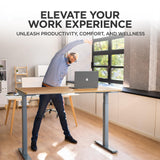 RISE UP dual motor electric standing desk 60x30" black bamboo desktop premium ergonomic adjustable height sit stand up home office computer desk table motorized powered modern furniture small standup Uncaged Ergonomics