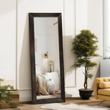 ABSWHLM Full Length Mirror 58"x22" - Beveled Edge Rustic Black Dressing Mirror, Solid Wood Frame, Wall Mounted or Leaning for Bedroom, Entryway, Living Room
