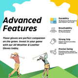 H-Cube All Weather Microfiber Golf Gloves Men Left Handed Golfer Small Pack of 5