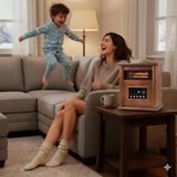 Nordic Hygge Portable Space Heater, 1500W Electric Infrared Heater for Indoor Use, Living Room, Bedroom, Office - Remote Control, 12H Timer, 3 Heat Settings, Overheat & Tip-Over Safety, Light Oak