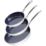 3-Piece 8”, 10”, 12” Forged Lightweight Frying Pan Set, G10 Healthy Duralon Blue Ceramic Ultra Non-Stick Nuwave