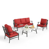 MIXPATIO 4-Piece Wrought Iron Patio Conversation Set, Red