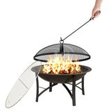 Fire Beauty Fire Pit for Outside Wood Burning Firepit BBQ Grill Steel Fire Bowl with Spark Screen Cover, Log Grate, Poker Fire Beauty