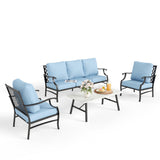 MIXPATIO 4-Piece Wrought Iron Patio Conversation Set, Blue