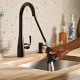 Moen Essie Matte Black MotionSense Wave One-Handle Touchless Kitchen Faucet with Pulldown Sprayer and Soap Dispenser, 87014EWBL